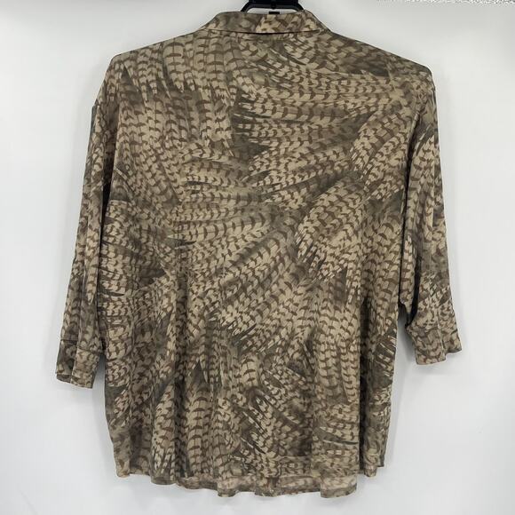 Vtg Y2K Venezia Jeans Button Up Womens Top Sz 22/24 Boho Earthy Neutral Feather - Picture 5 of 9